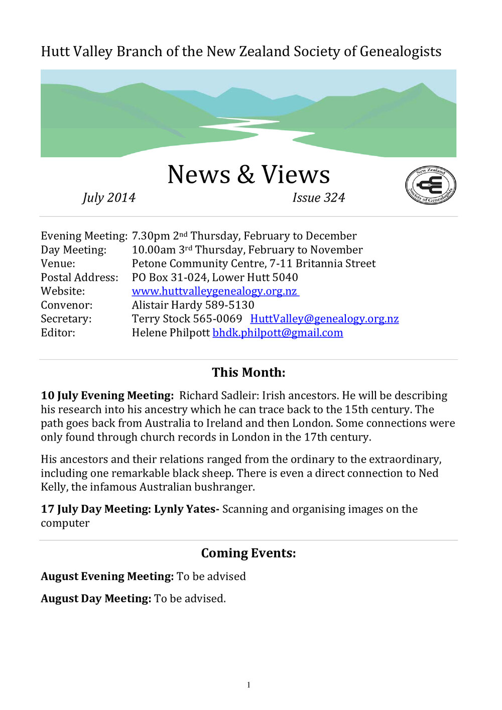 Newsletter (NZ Society of Genealogists, Hutt Valley Branch) 324