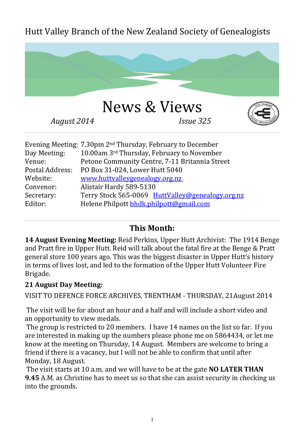 Newsletter (NZ Society of Genealogists, Hutt Valley Branch) 325