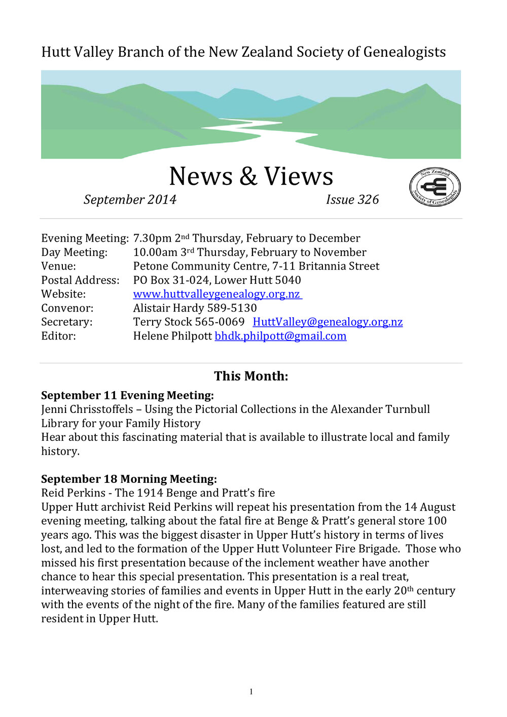 Newsletter (NZ Society of Genealogists, Hutt Valley Branch) 326