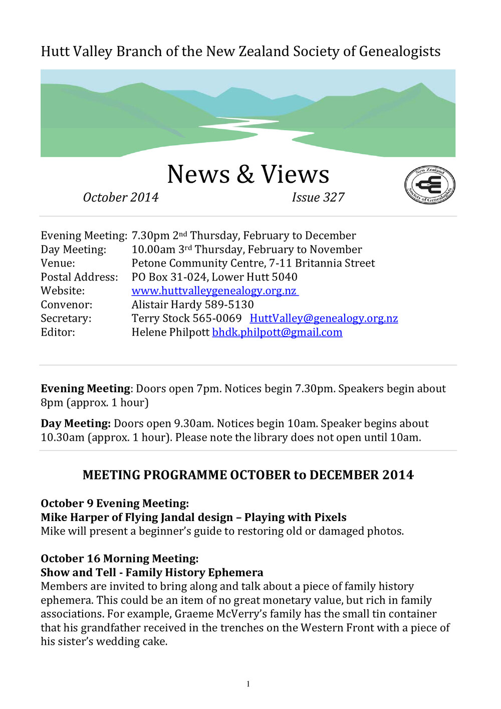 Newsletter (NZ Society of Genealogists, Hutt Valley Branch) 327