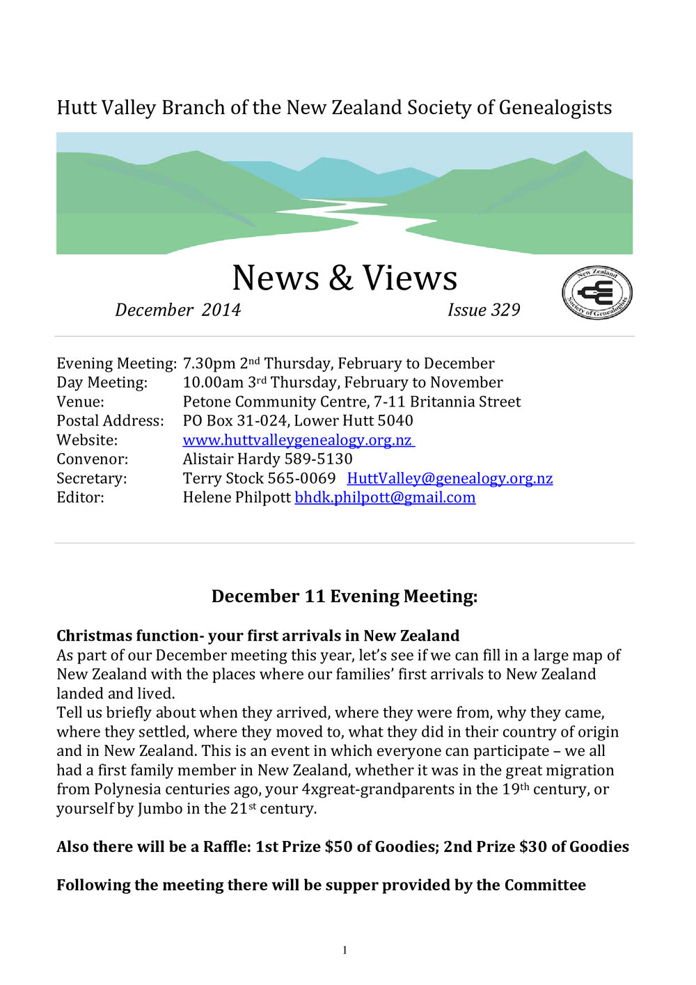 Newsletter (NZ Society of Genealogists, Hutt Valley Branch) 329