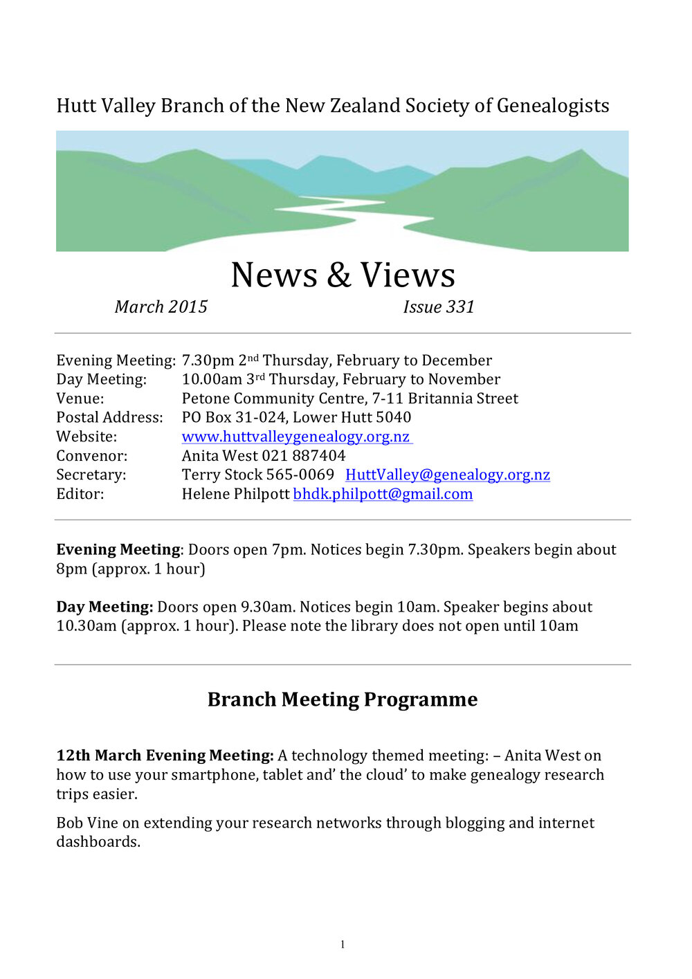 Newsletter (NZ Society of Genealogists, Hutt Valley Branch) 331