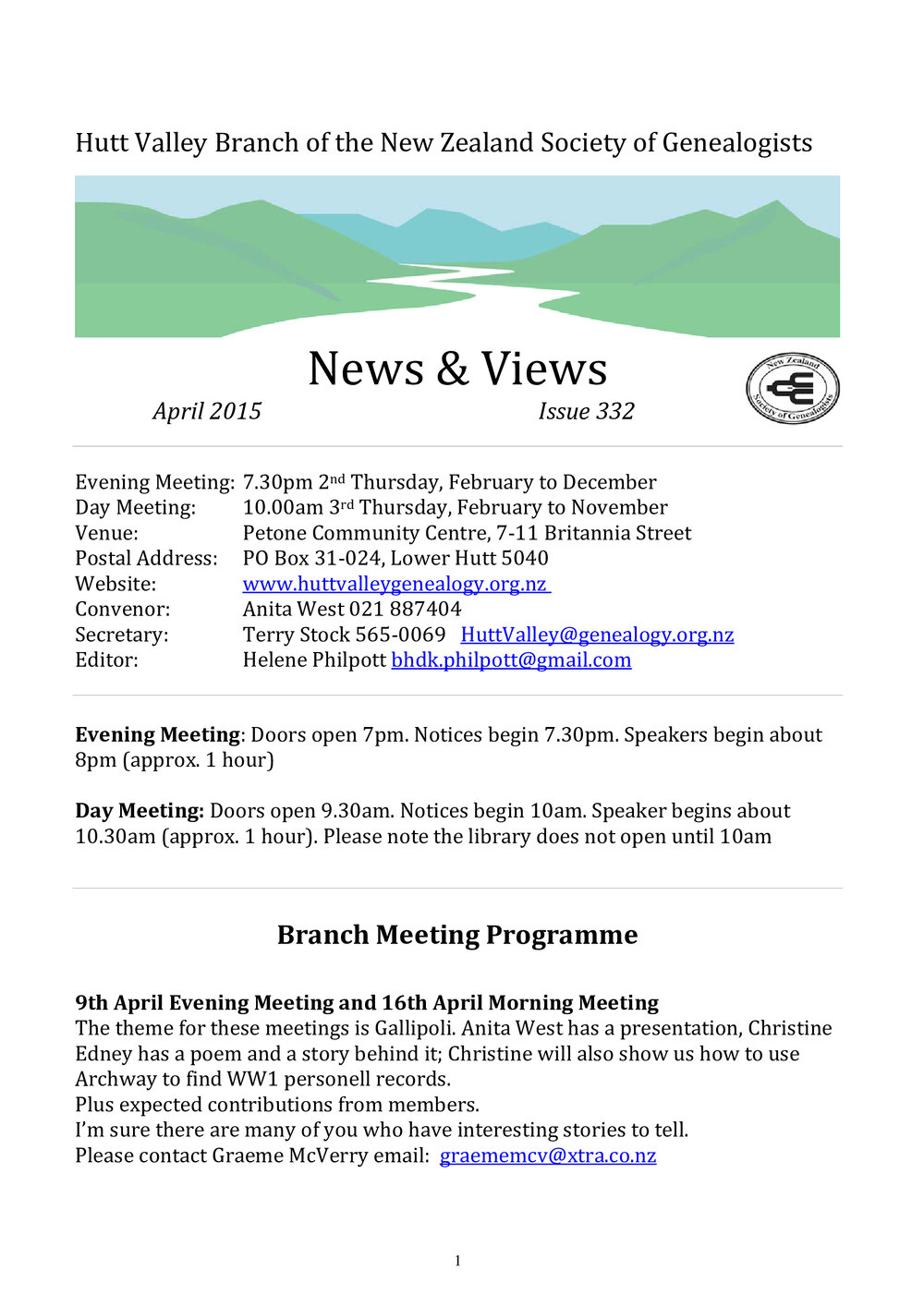 Newsletter (NZ Society of Genealogists, Hutt Valley Branch) 332