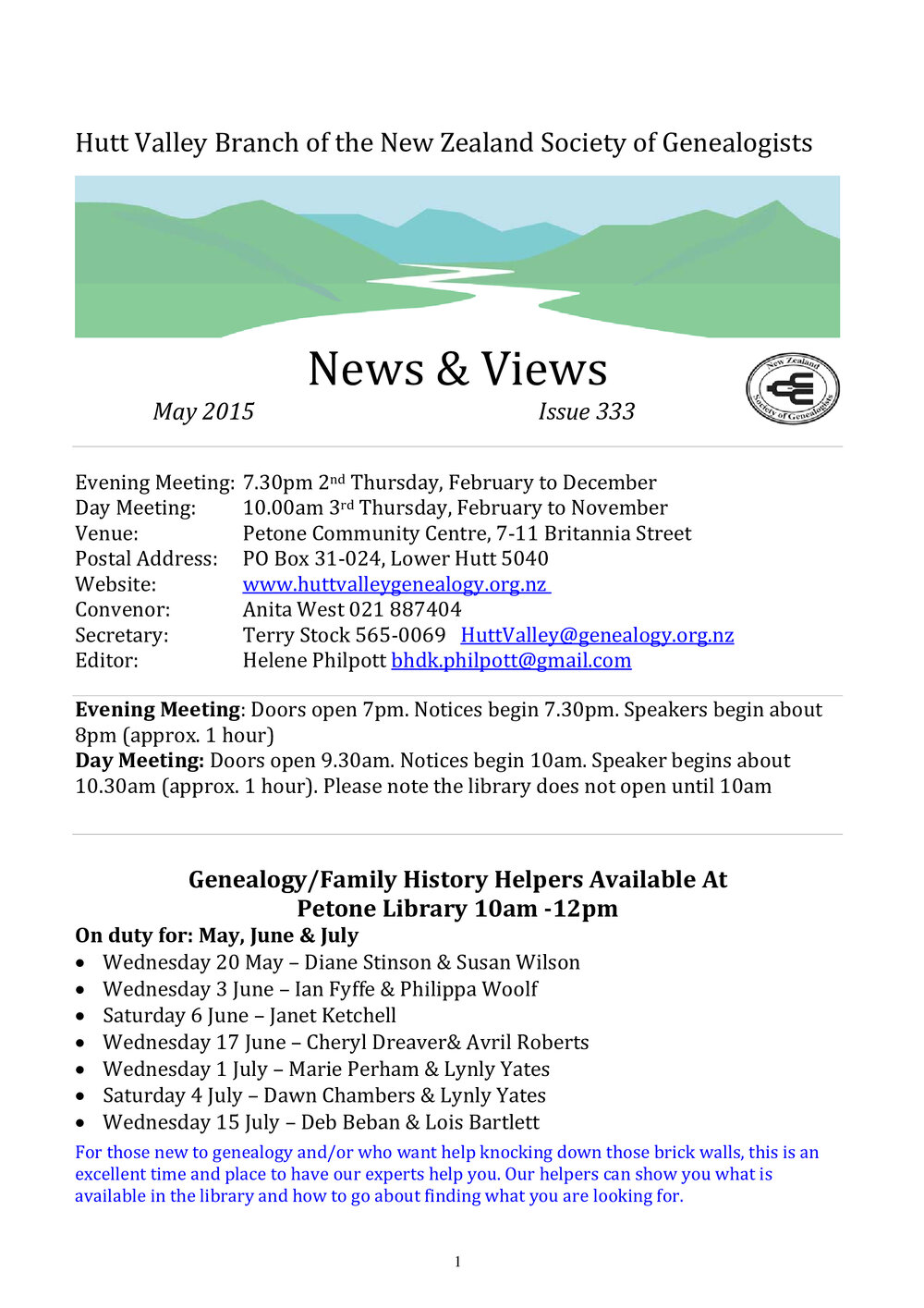 Newsletter (NZ Society of Genealogists, Hutt Valley Branch) 333