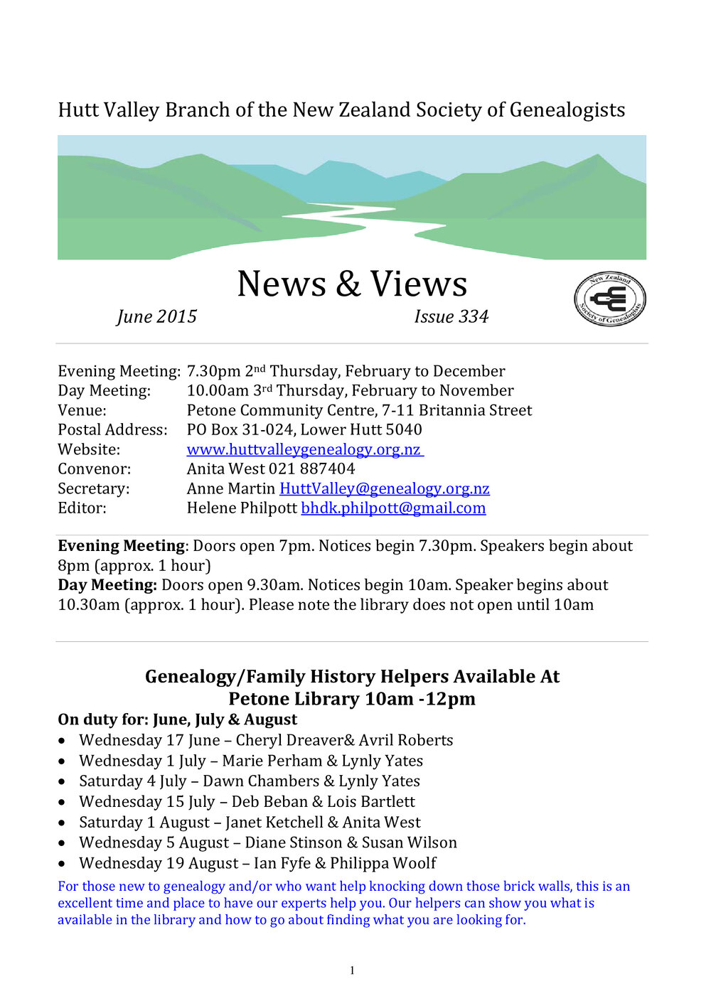 Newsletter (NZ Society of Genealogists, Hutt Valley Branch) 334