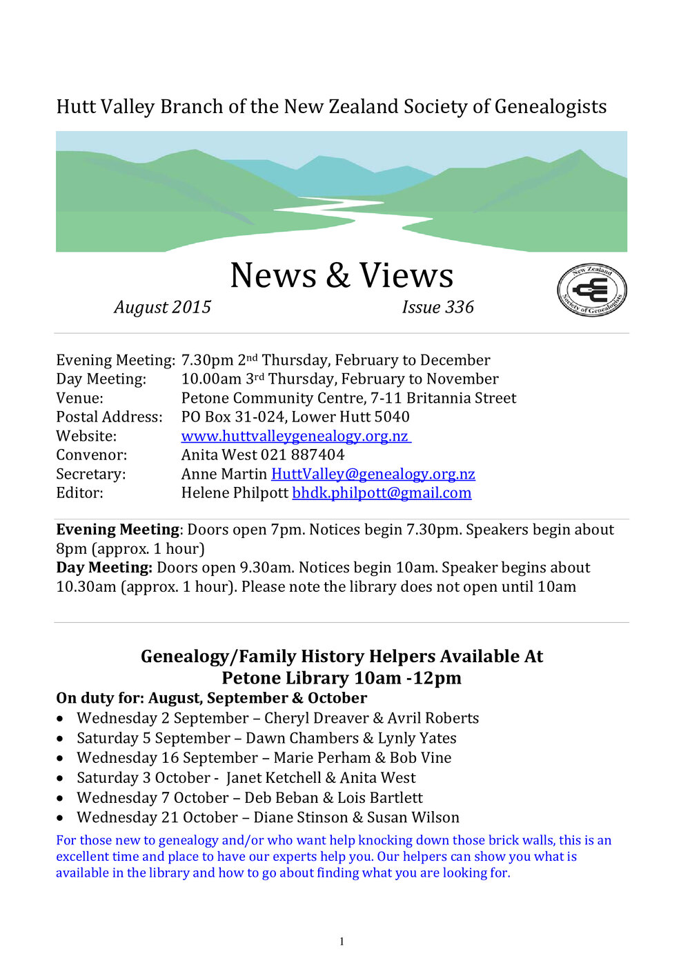 Newsletter (NZ Society of Genealogists, Hutt Valley Branch) 336