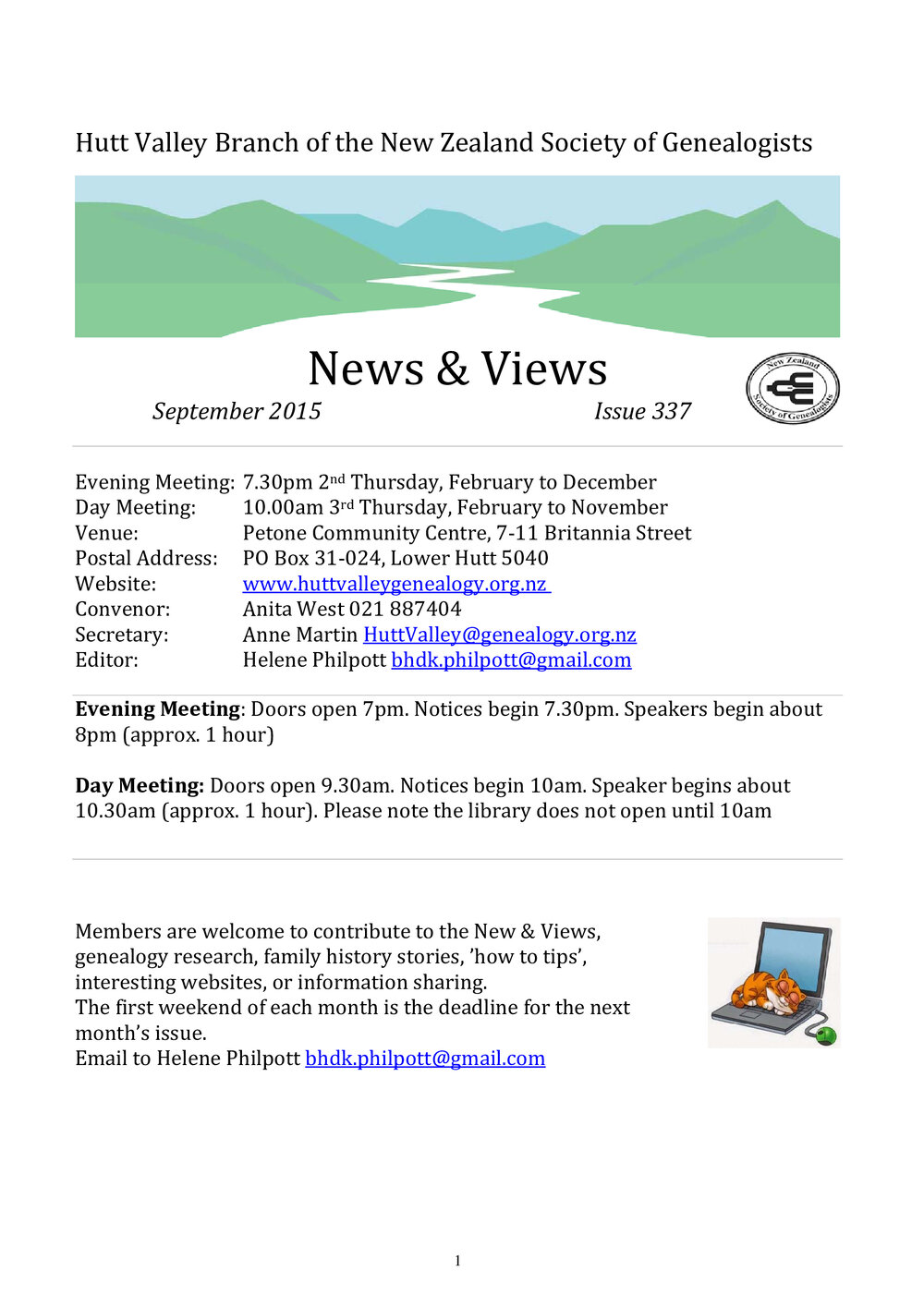 Newsletter (NZ Society of Genealogists, Hutt Valley Branch) 337