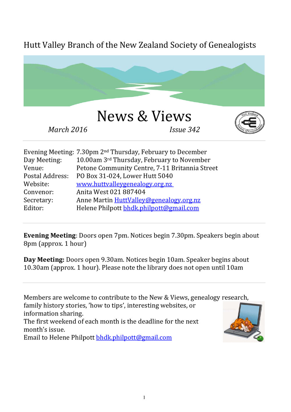 Newsletter (NZ Society of Genealogists, Hutt Valley Branch) 342