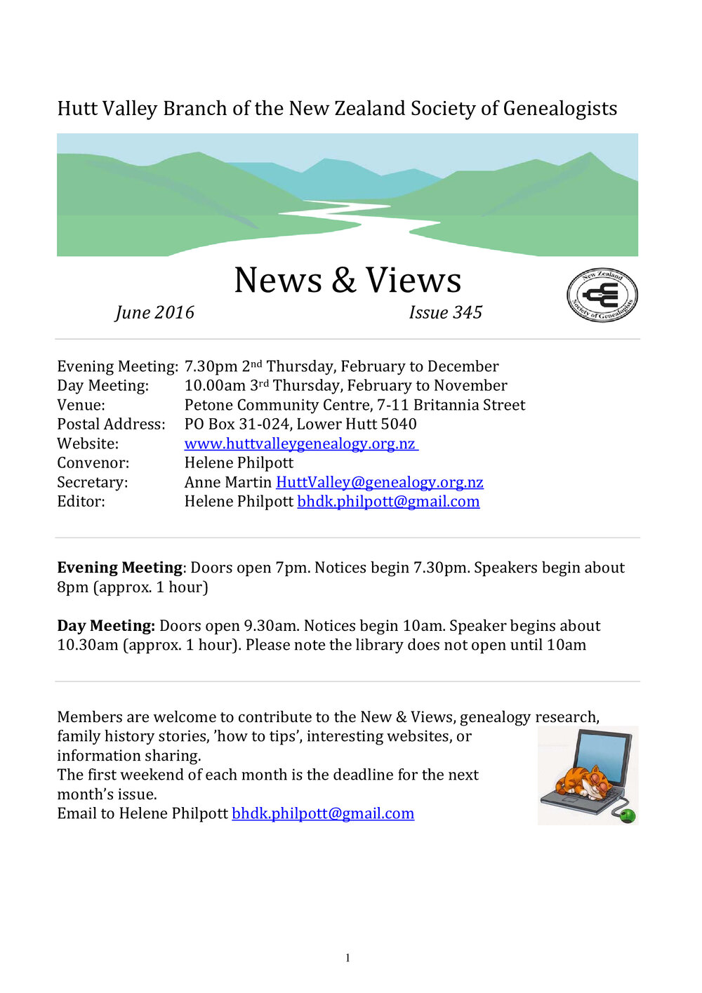 Newsletter (NZ Society of Genealogists, Hutt Valley Branch) 345