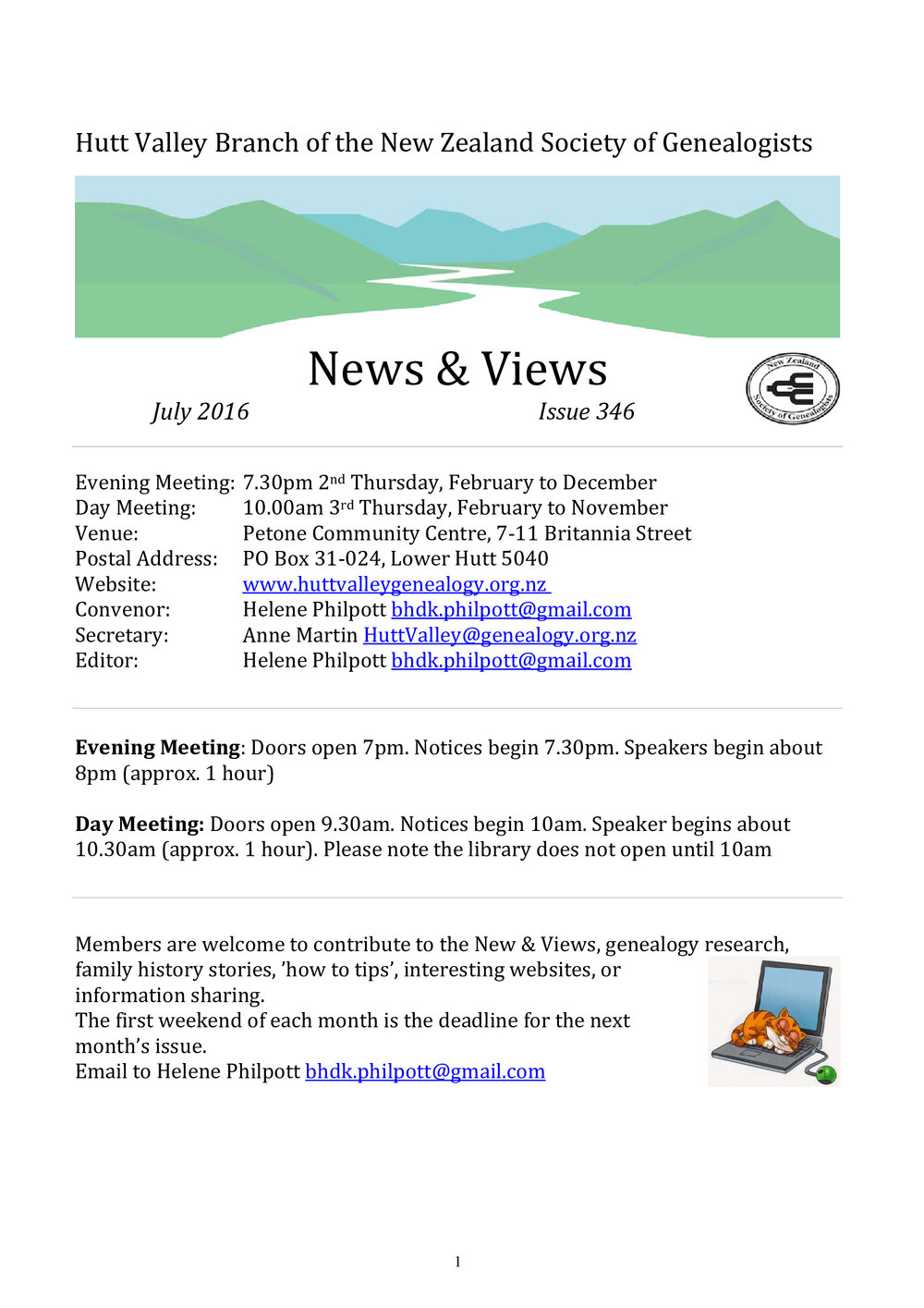 Newsletter (NZ Society of Genealogists, Hutt Valley Branch) 346