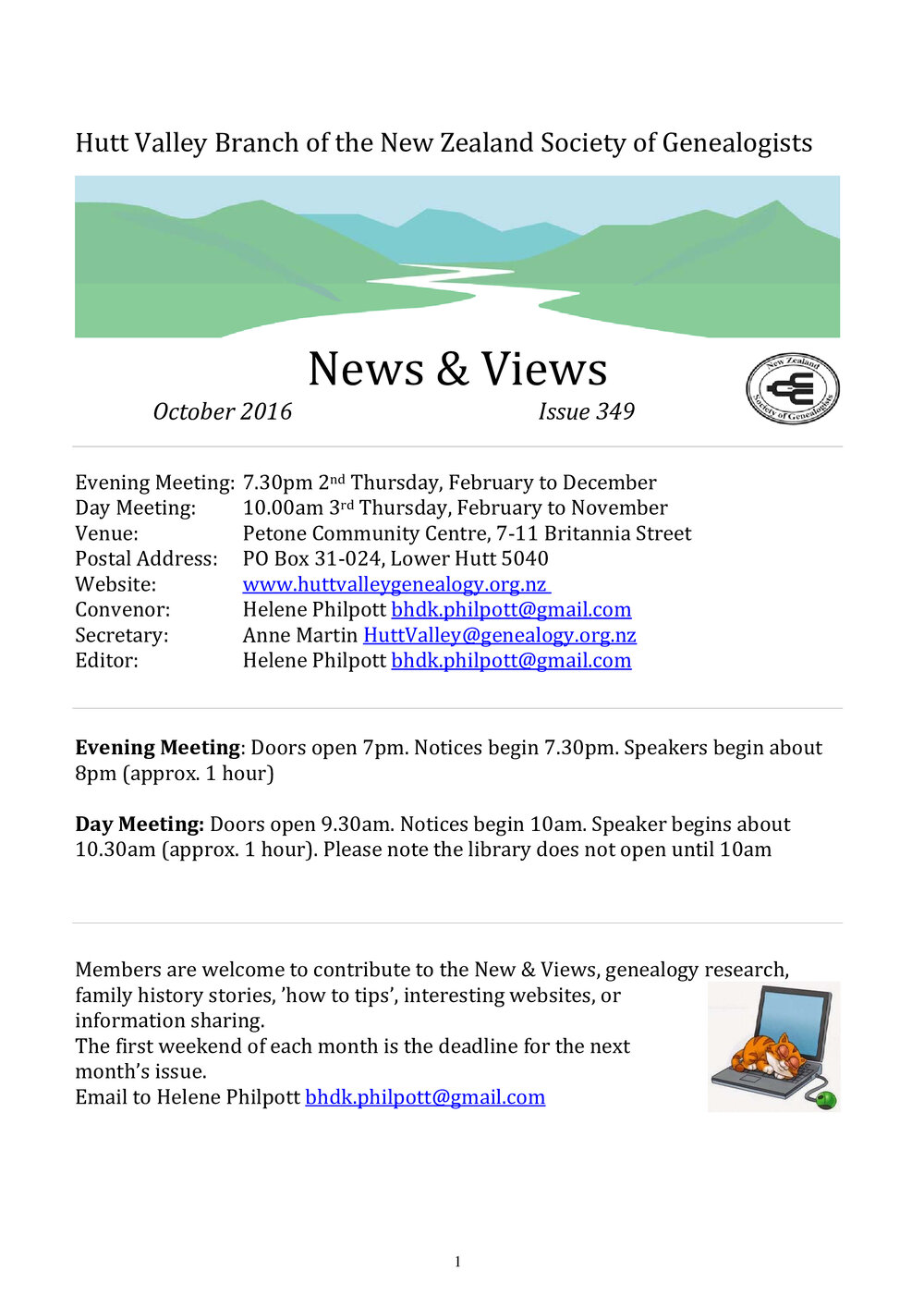 Newsletter (NZ Society of Genealogists, Hutt Valley Branch) 349