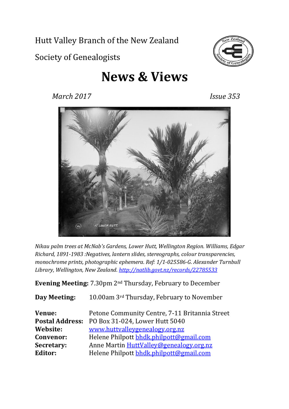Newsletter (NZ Society of Genealogists, Hutt Valley Branch) 353