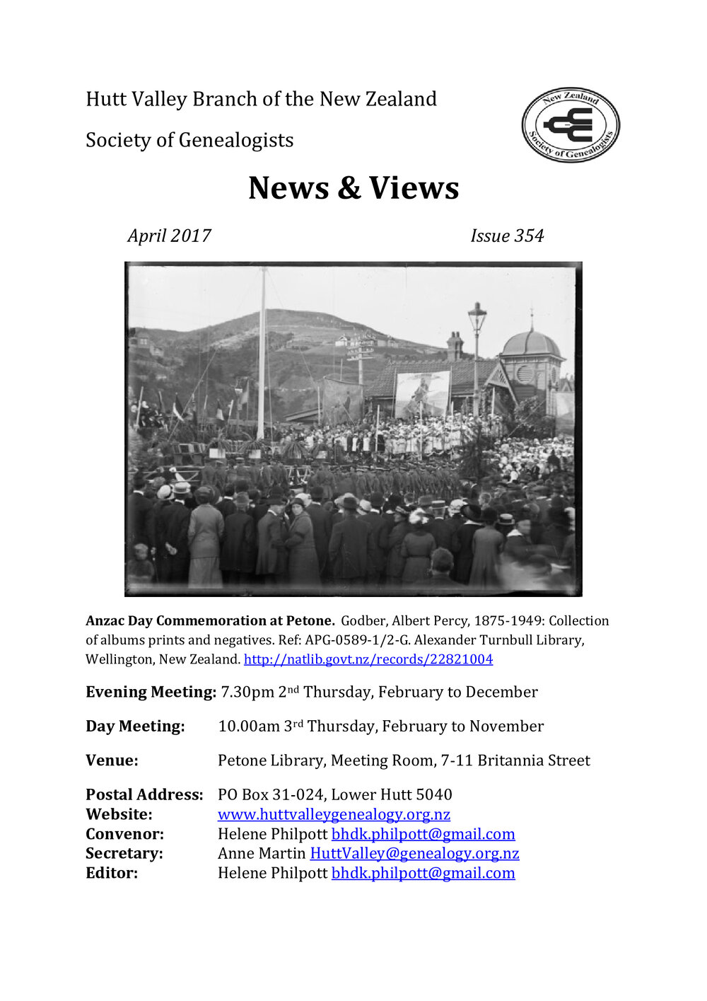 Newsletter (NZ Society of Genealogists, Hutt Valley Branch) 354