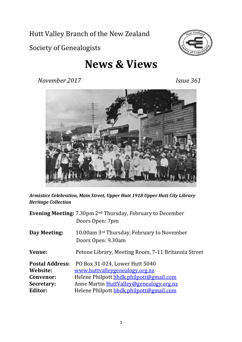 Newsletter (NZ Society of Genealogists, Hutt Valley Branch) 361