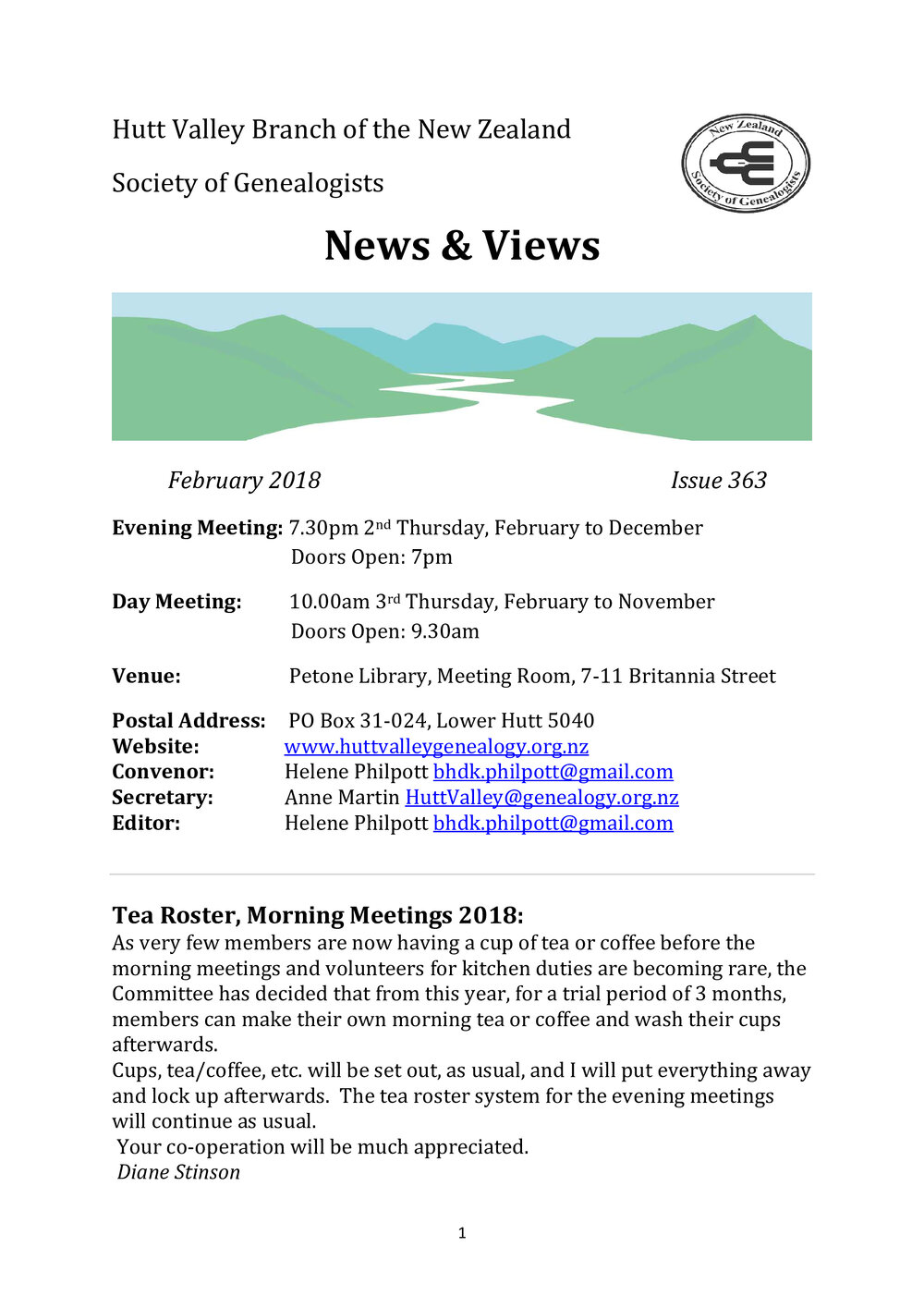 Newsletter (NZ Society of Genealogists, Hutt Valley Branch) 363