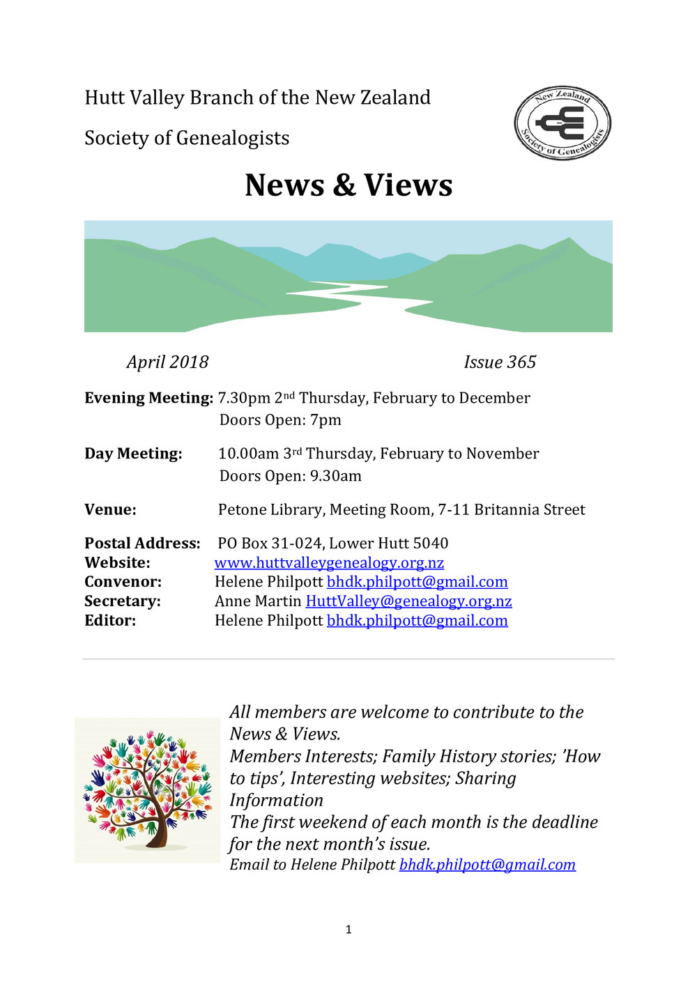 Newsletter (NZ Society of Genealogists, Hutt Valley Branch) 365