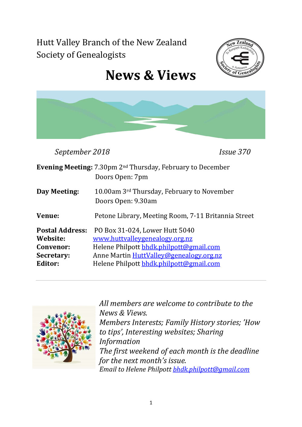 Newsletter (NZ Society of Genealogists, Hutt Valley Branch) 370