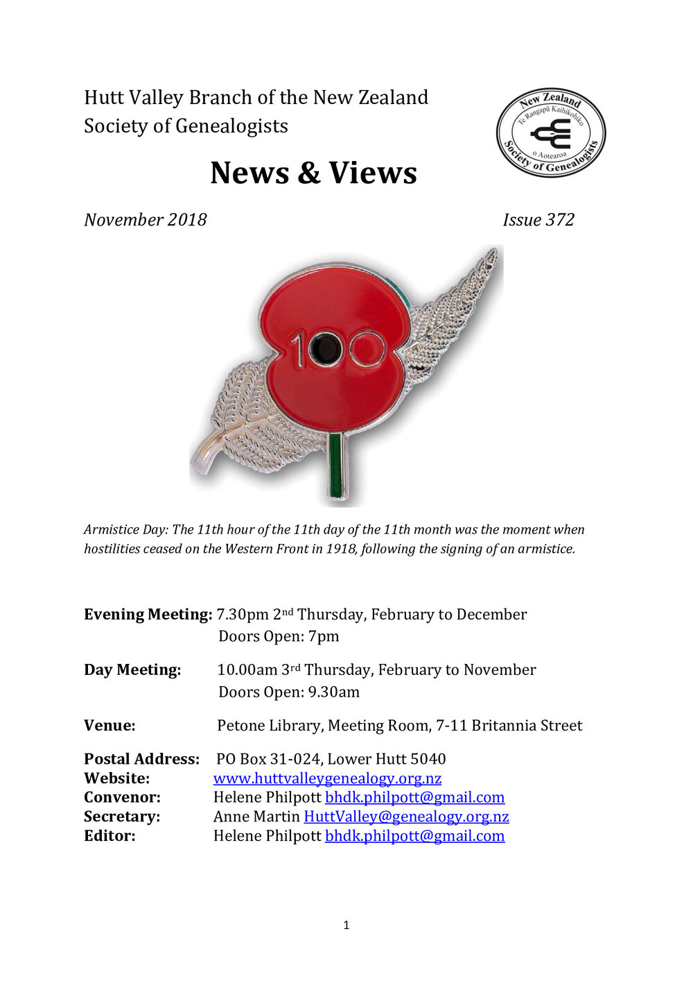 Newsletter (NZ Society of Genealogists, Hutt Valley Branch) 372