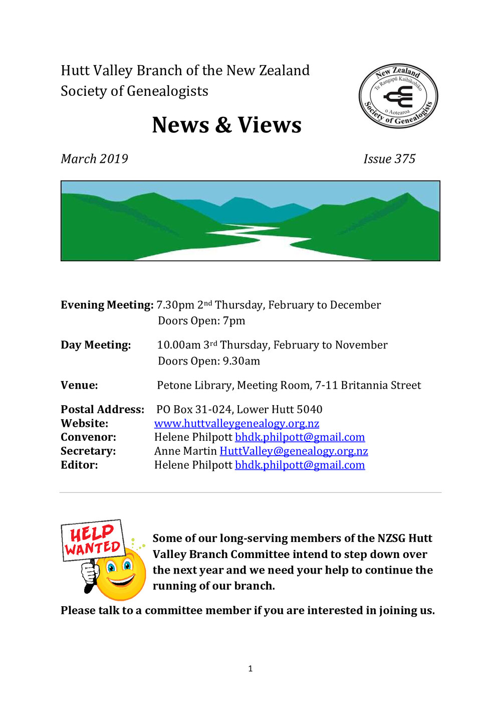 Newsletter (NZ Society of Genealogists, Hutt Valley Branch) 375