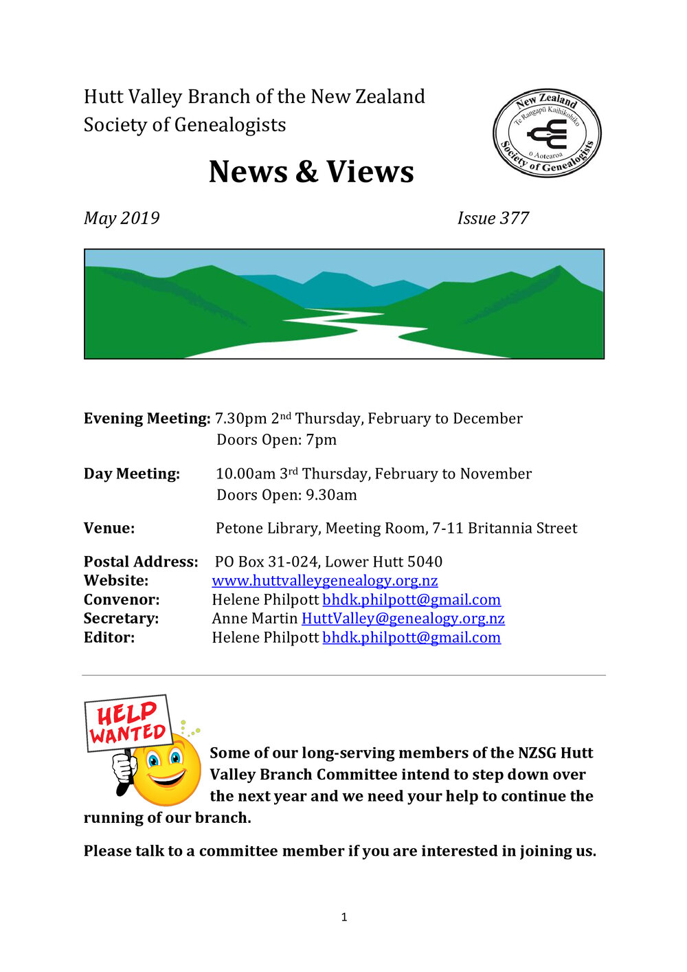 Newsletter (NZ Society of Genealogists, Hutt Valley Branch) 377