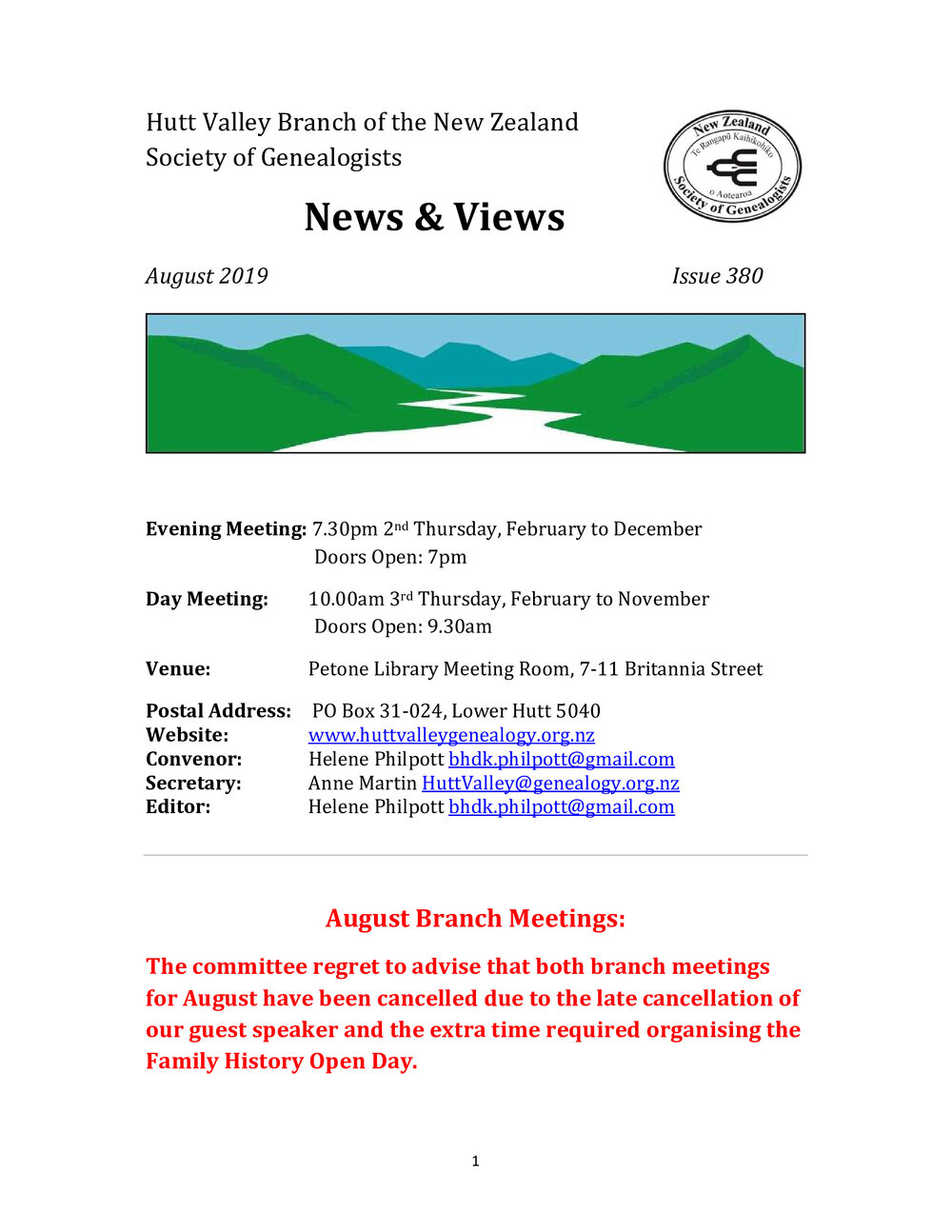 Newsletter (NZ Society of Genealogists, Hutt Valley Branch) 380