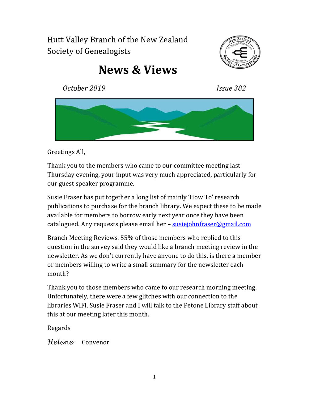 Newsletter (NZ Society of Genealogists, Hutt Valley Branch) 382