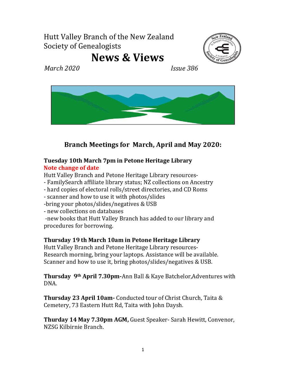 Newsletter (NZ Society of Genealogists, Hutt Valley Branch) 386