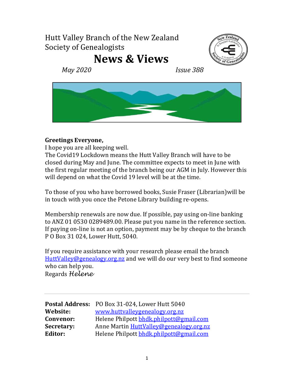 Newsletter (NZ Society of Genealogists, Hutt Valley Branch) 388