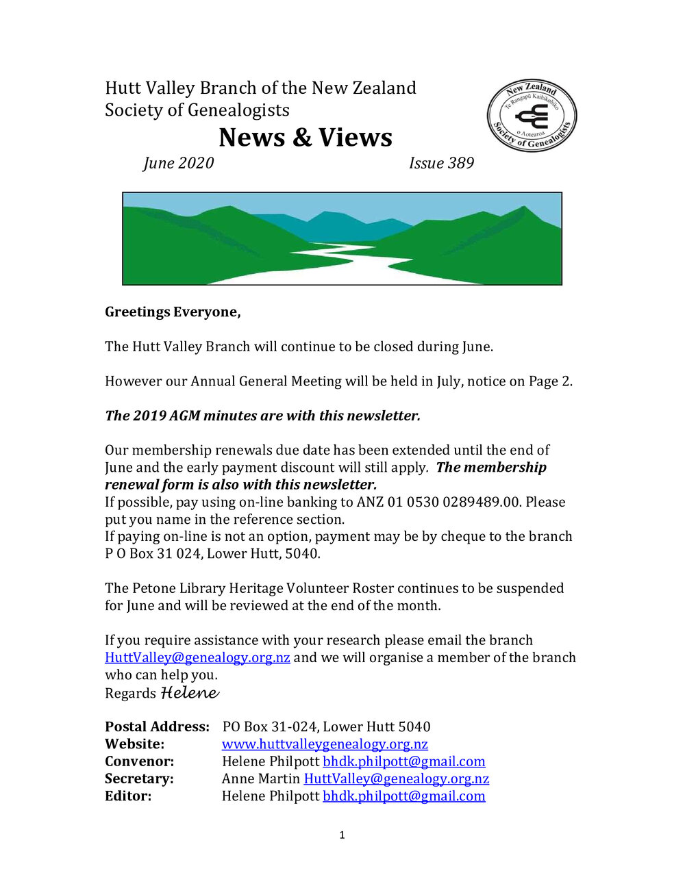Newsletter (NZ Society of Genealogists, Hutt Valley Branch) 389