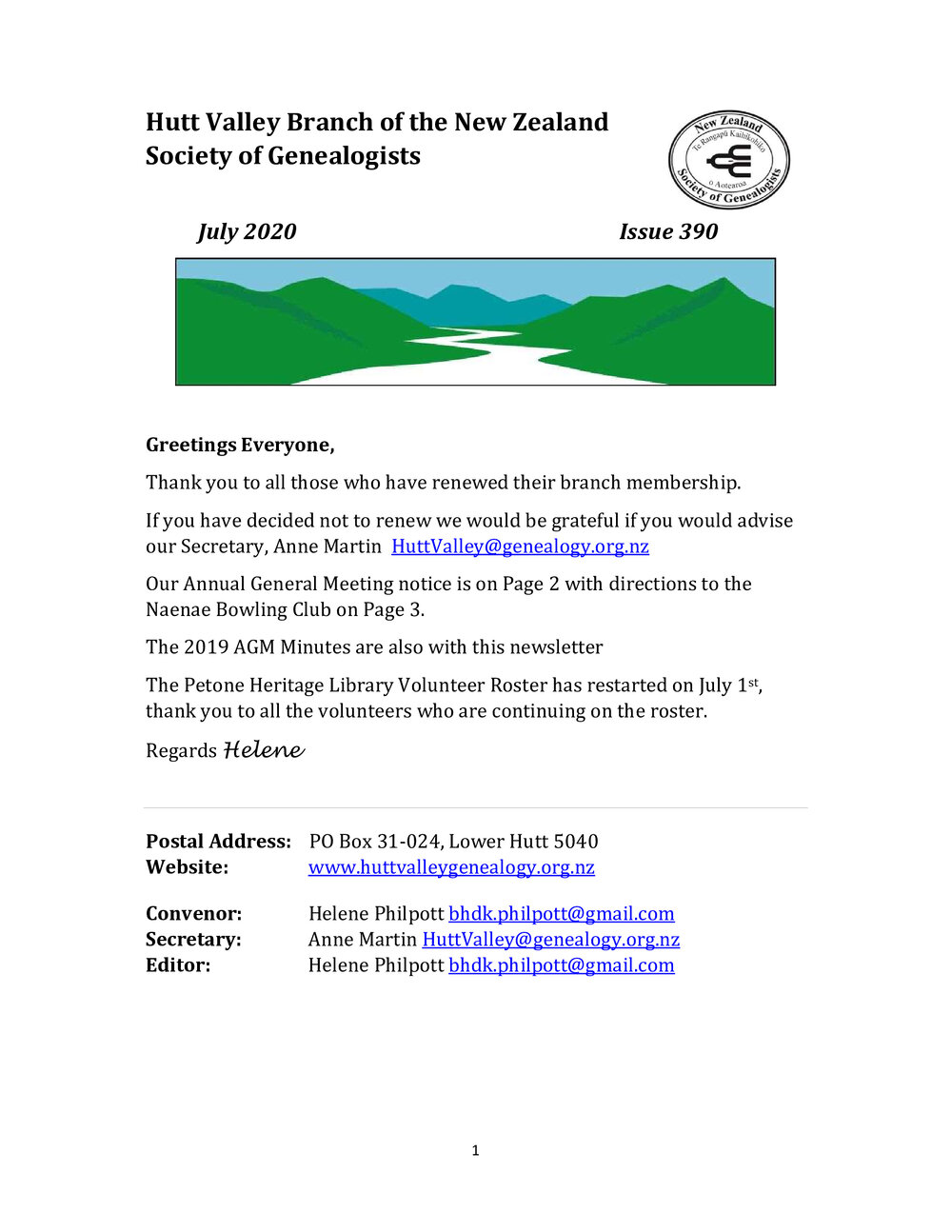 Newsletter (NZ Society of Genealogists, Hutt Valley Branch) 390