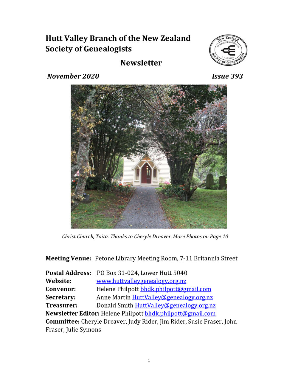 Newsletter (NZ Society of Genealogists, Hutt Valley Branch) 393