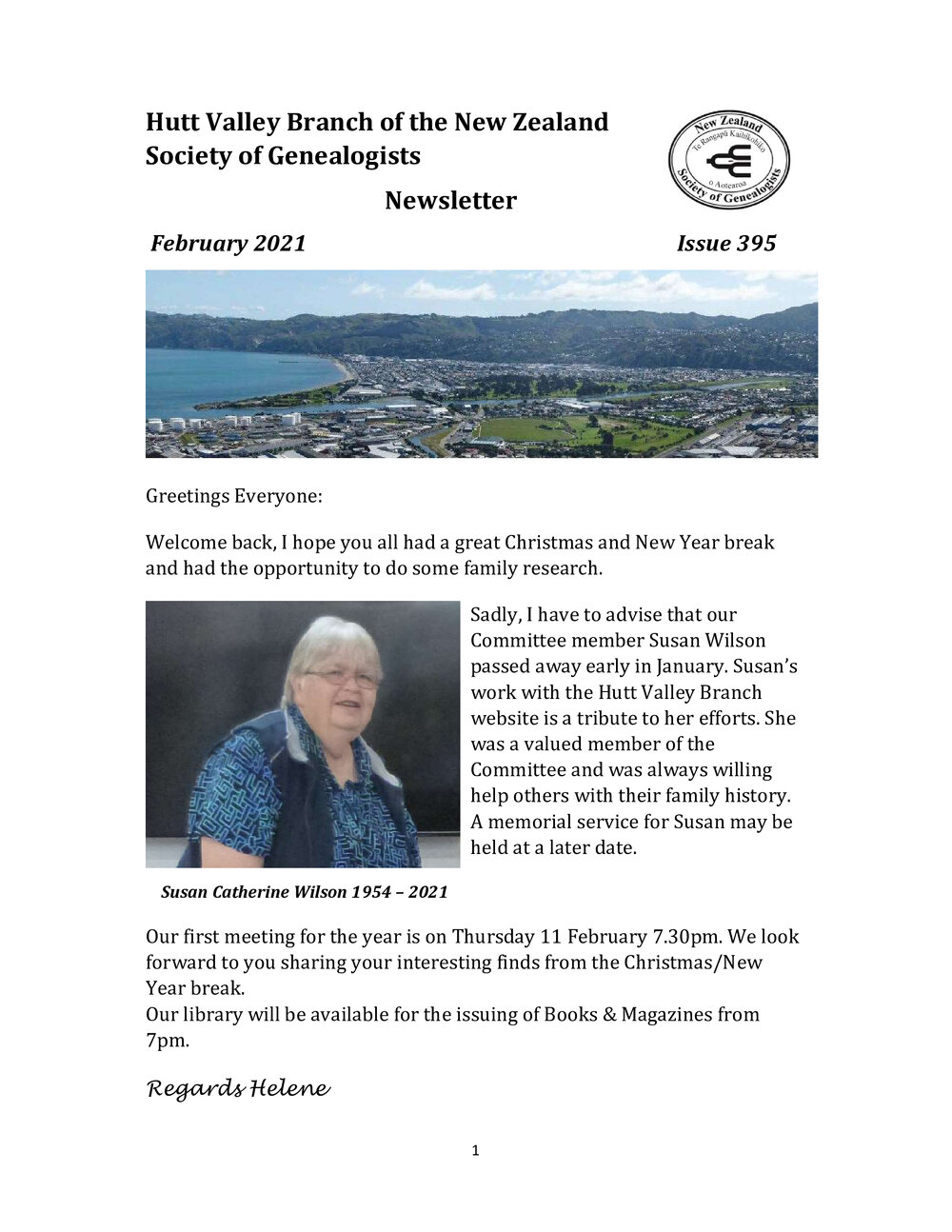 Newsletter (NZ Society of Genealogists, Hutt Valley Branch) 395