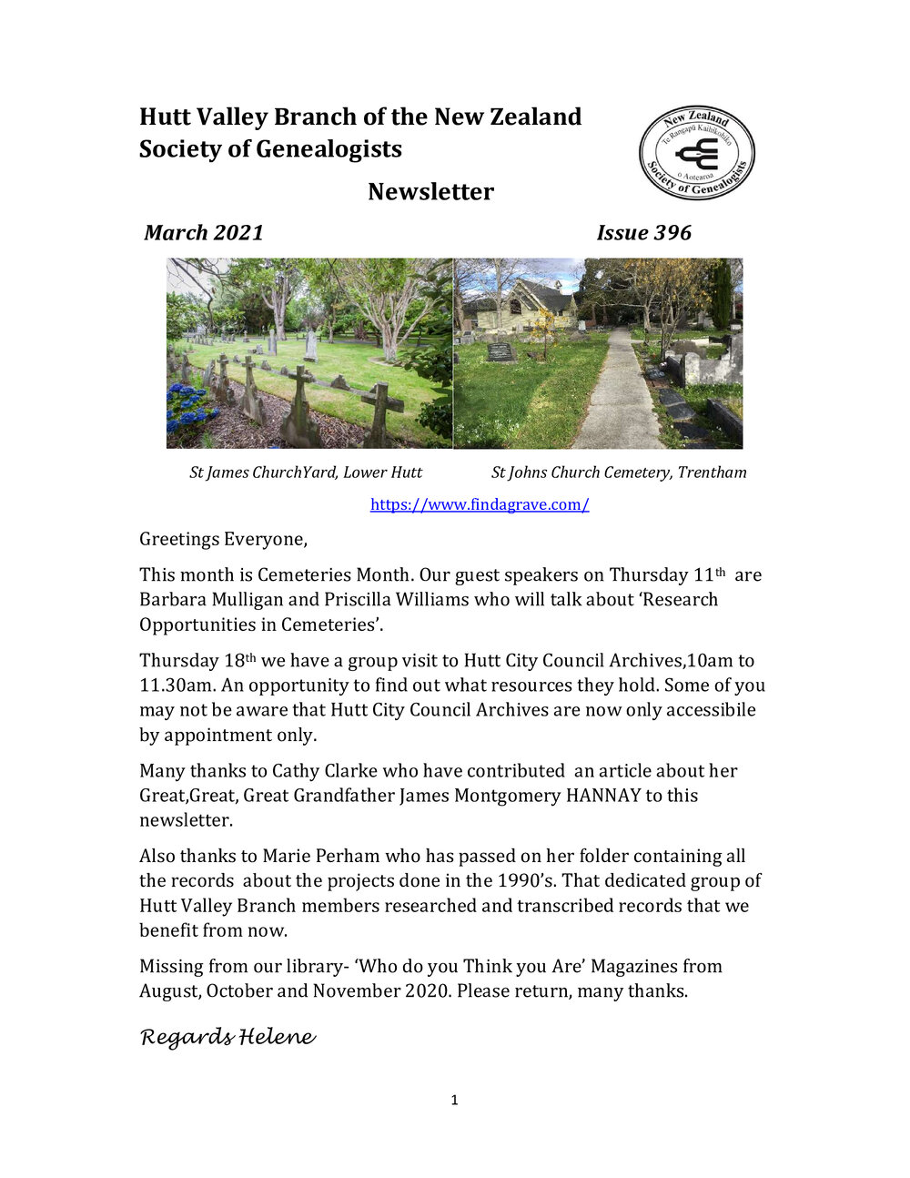 Newsletter (NZ Society of Genealogists, Hutt Valley Branch) 396
