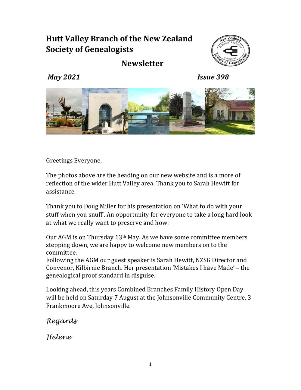 Newsletter (NZ Society of Genealogists, Hutt Valley Branch) 398