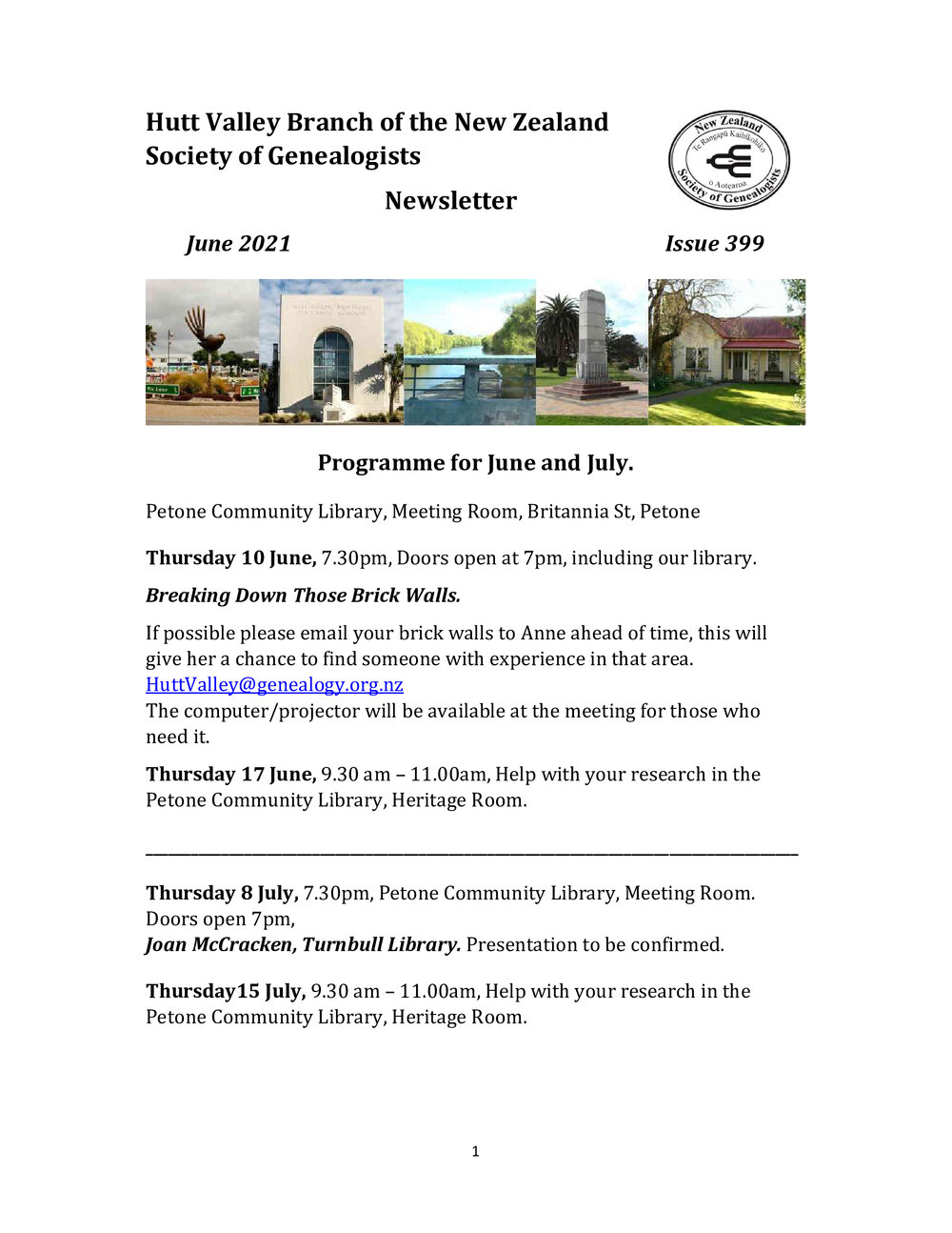 Newsletter (NZ Society of Genealogists, Hutt Valley Branch) 399