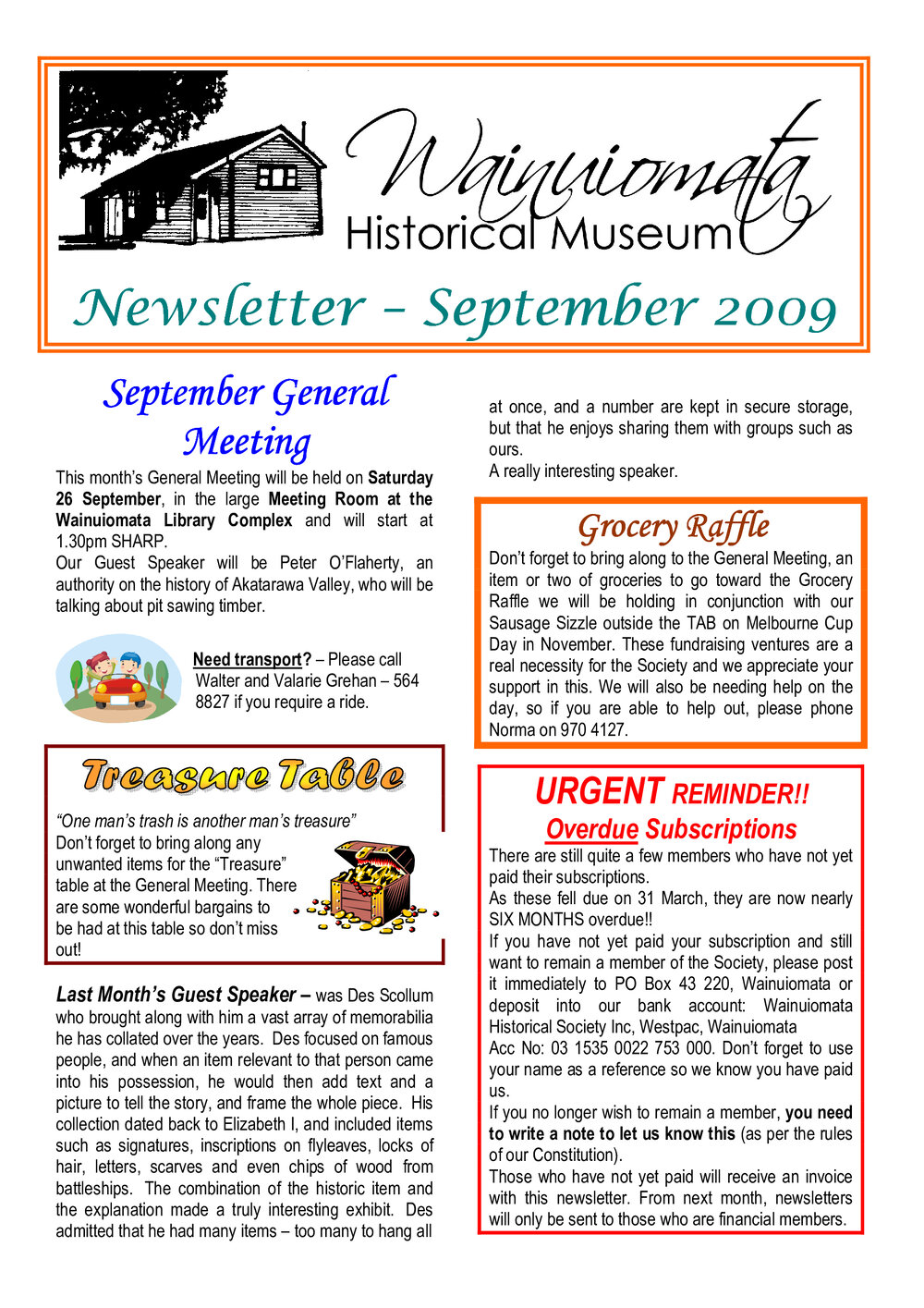 Newsletter (Wainuiomata Historical Museum) September 2009