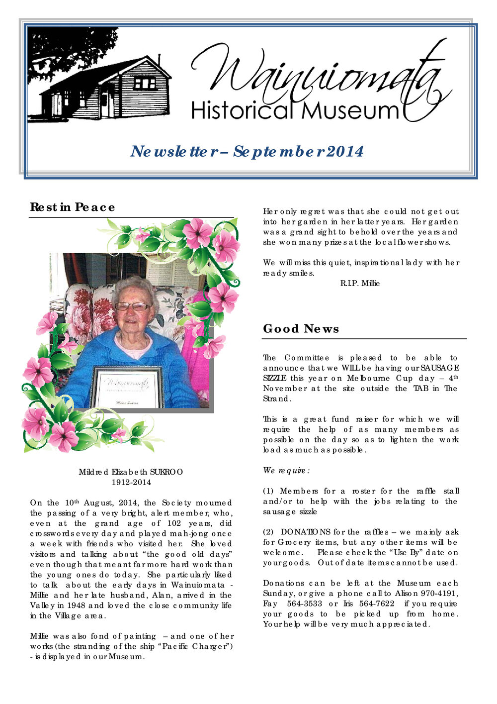 Newsletter (Wainuiomata Historical Museum) September 2014