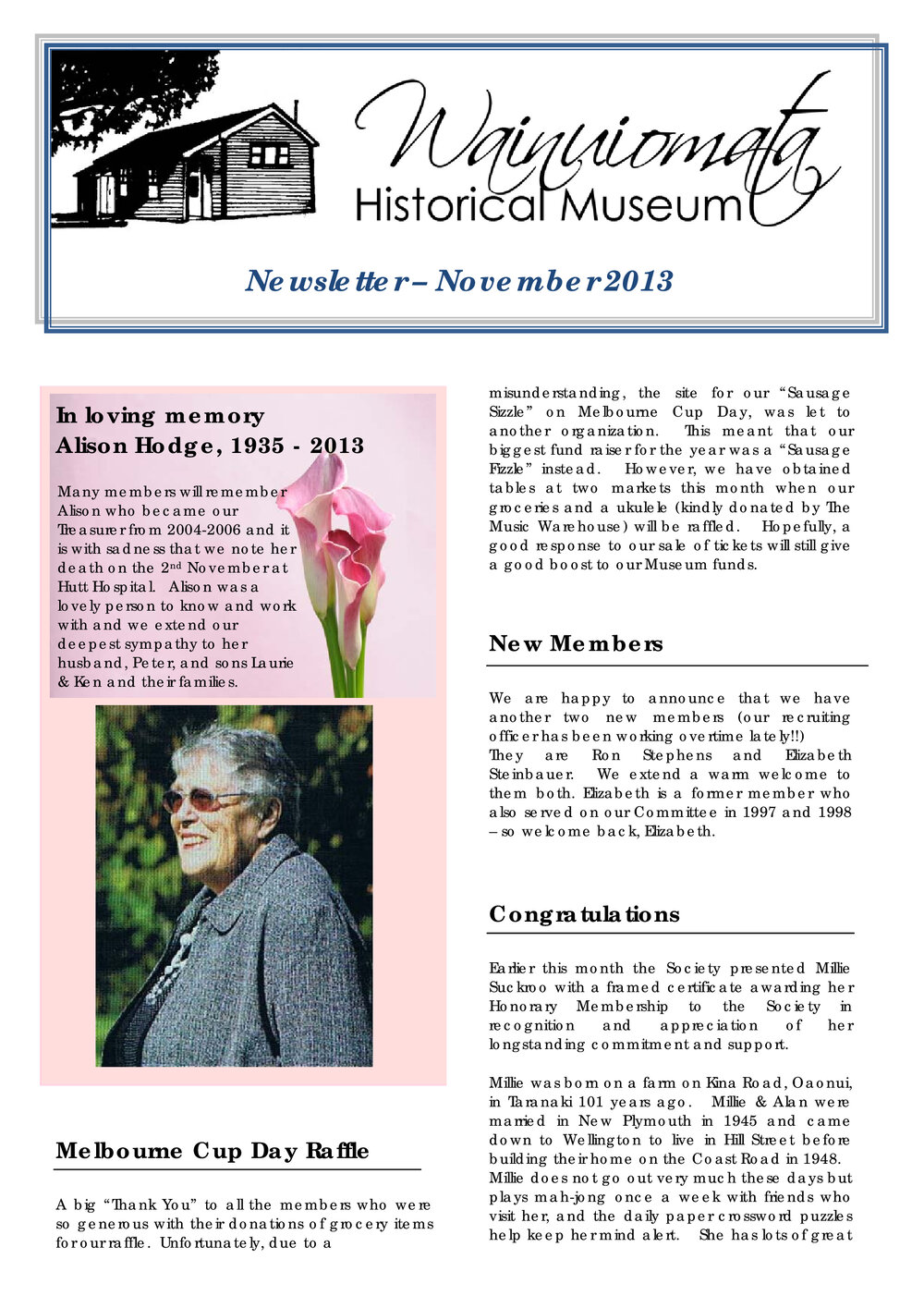 Newsletter (Wainuiomata Historical Museum) November 2013
