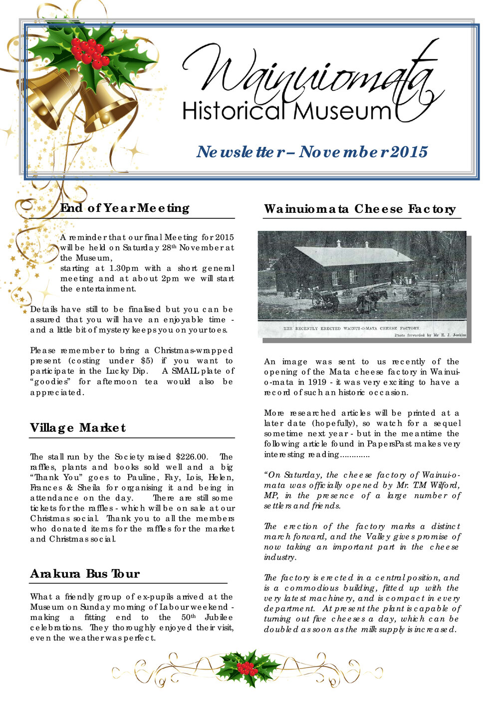 Newsletter (Wainuiomata Historical Museum) November 2015