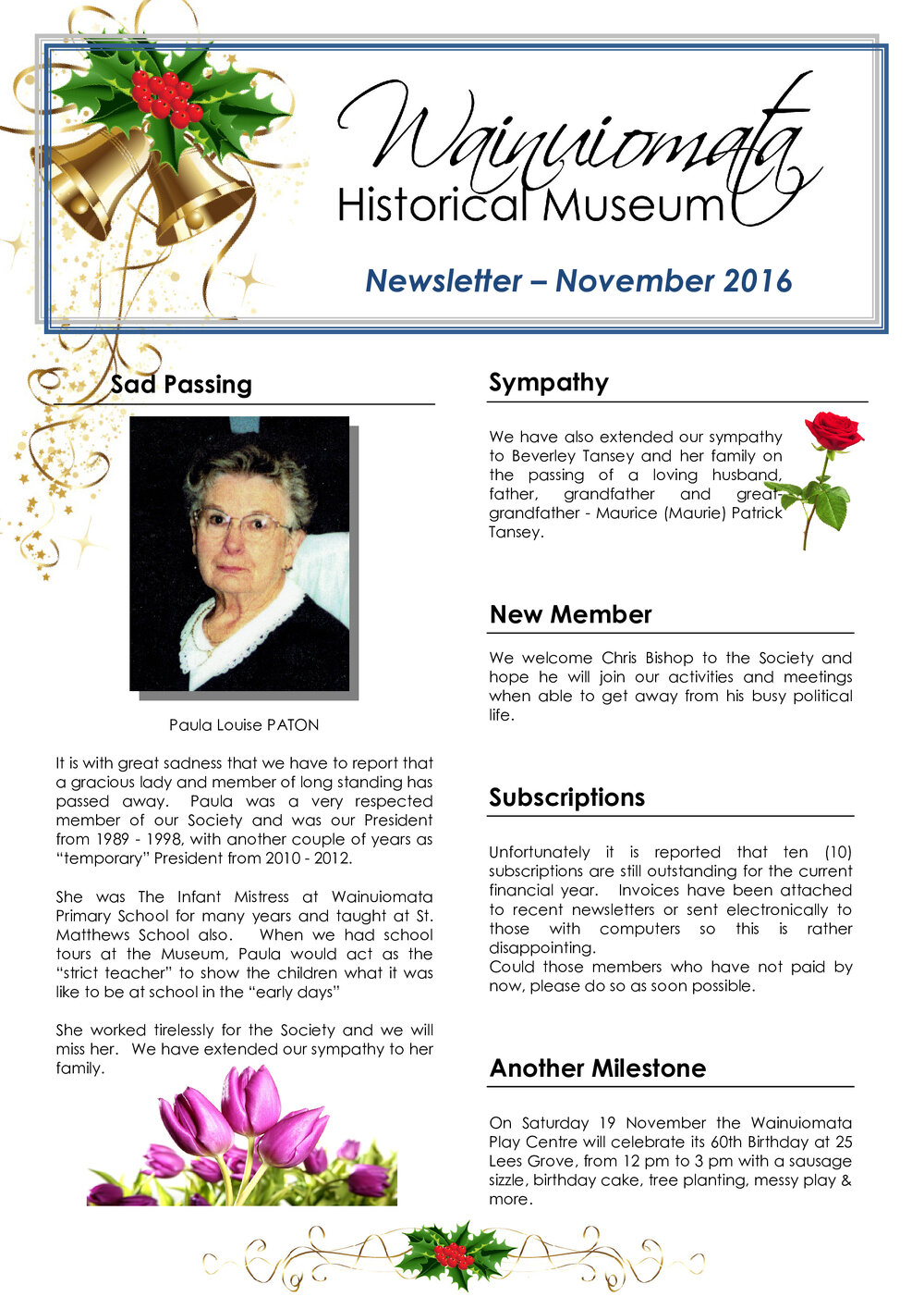 Newsletter (Wainuiomata Historical Museum) November 2016