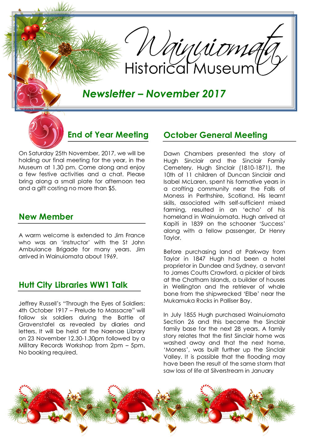 Newsletter (Wainuiomata Historical Museum) November 2017