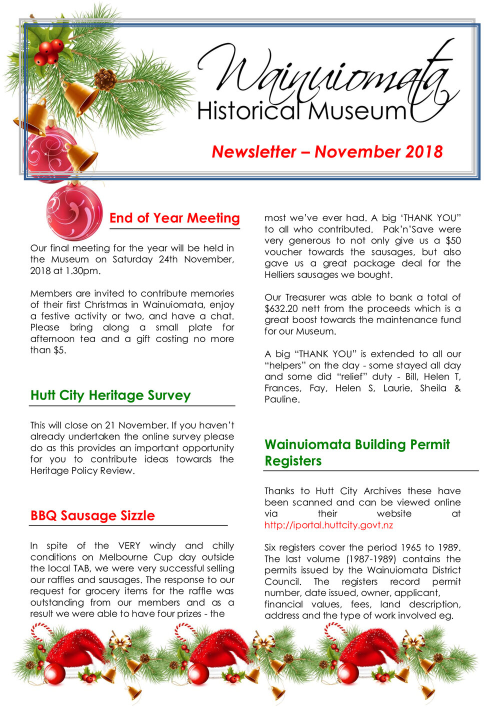 Newsletter (Wainuiomata Historical Museum) November 2018