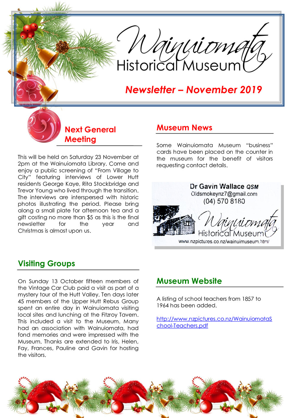 Newsletter (Wainuiomata Historical Museum) November 2019