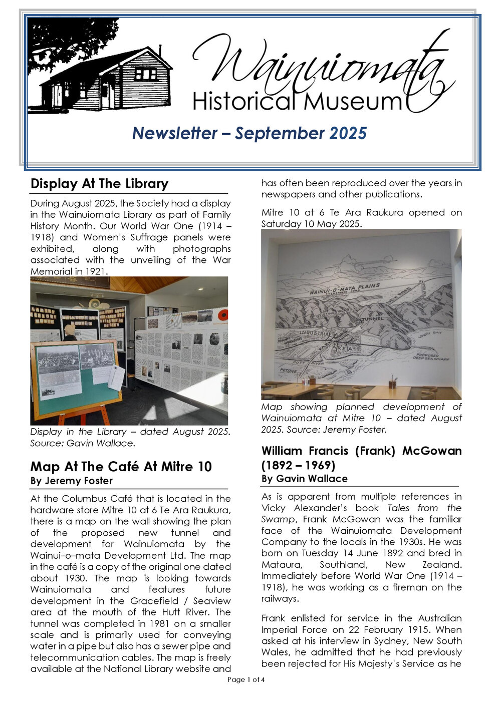 Newsletter (Wainuiomata Historical Museum) September 2025