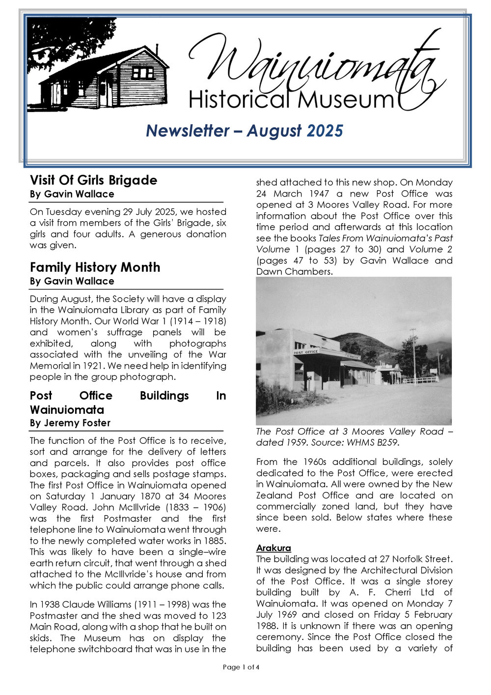 Newsletter (Wainuiomata Historical Museum) August 2025