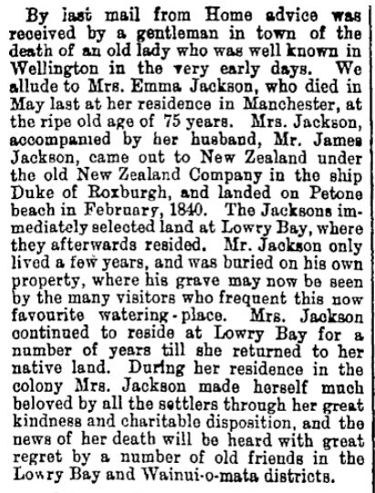 Emma Jackson: obituary 1888 