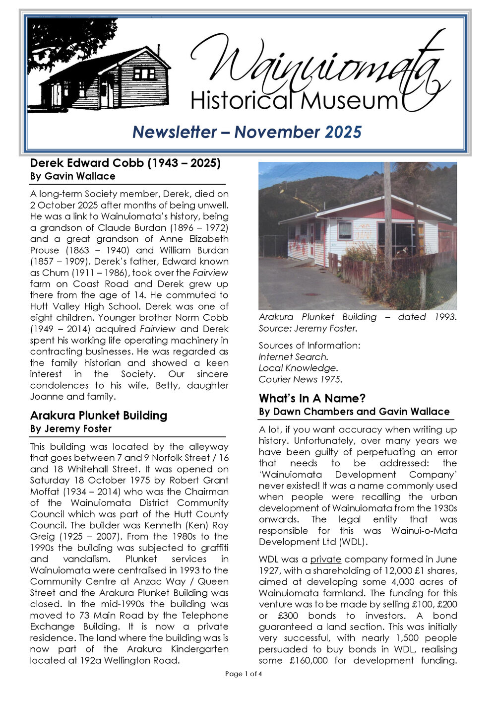 Newsletter (Wainuiomata Historical Museum) November 2025