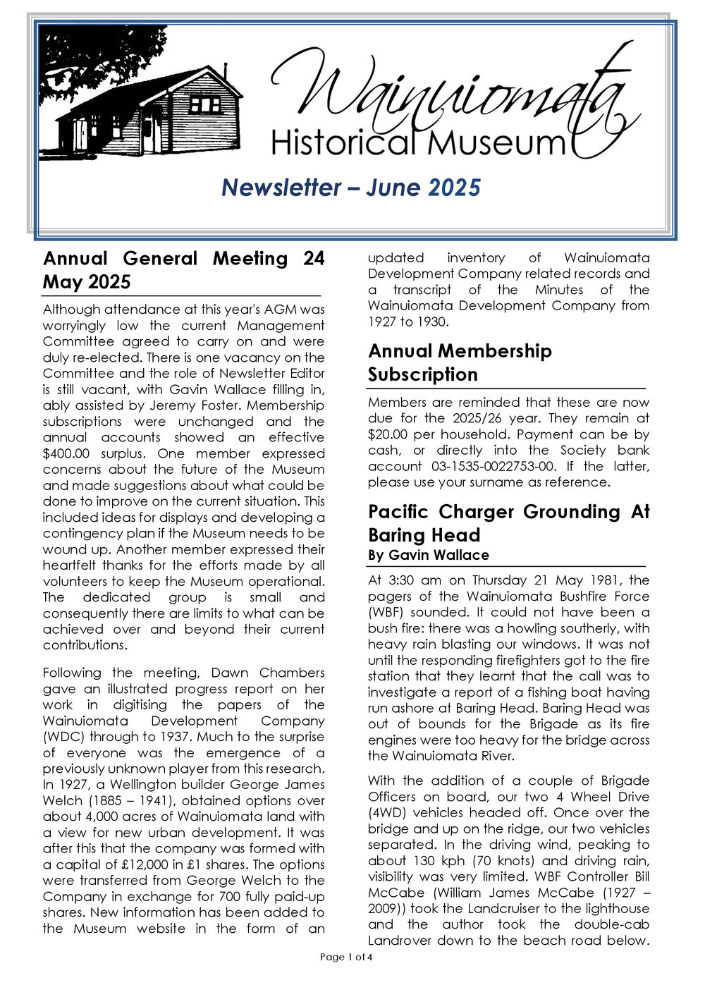 Newsletter (Wainuiomata Historical Museum) June 2025