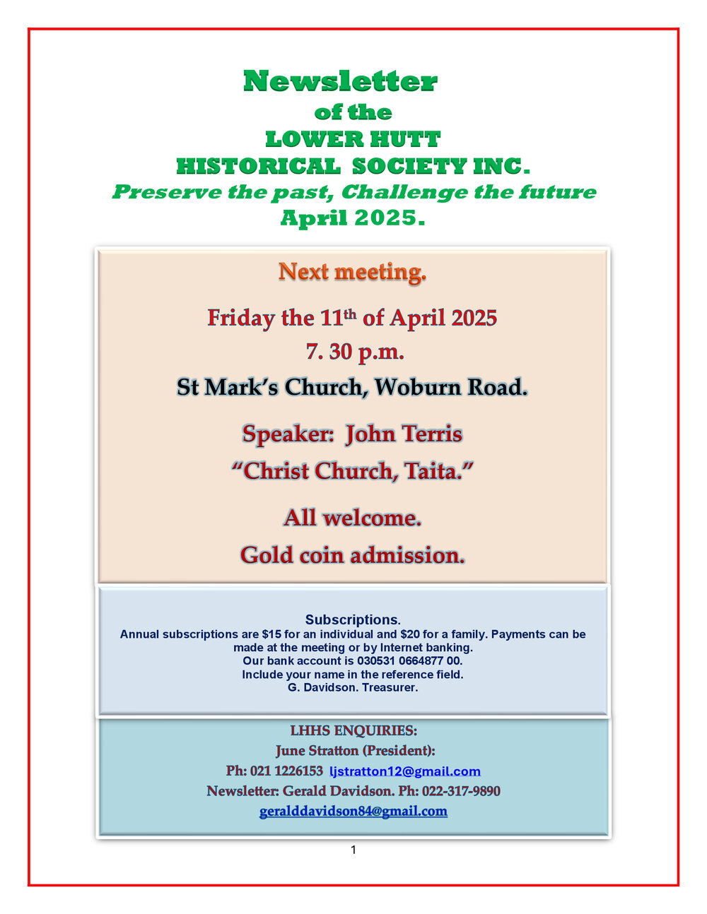 Newsletter of the Lower Hutt Historical Society (April 2025)