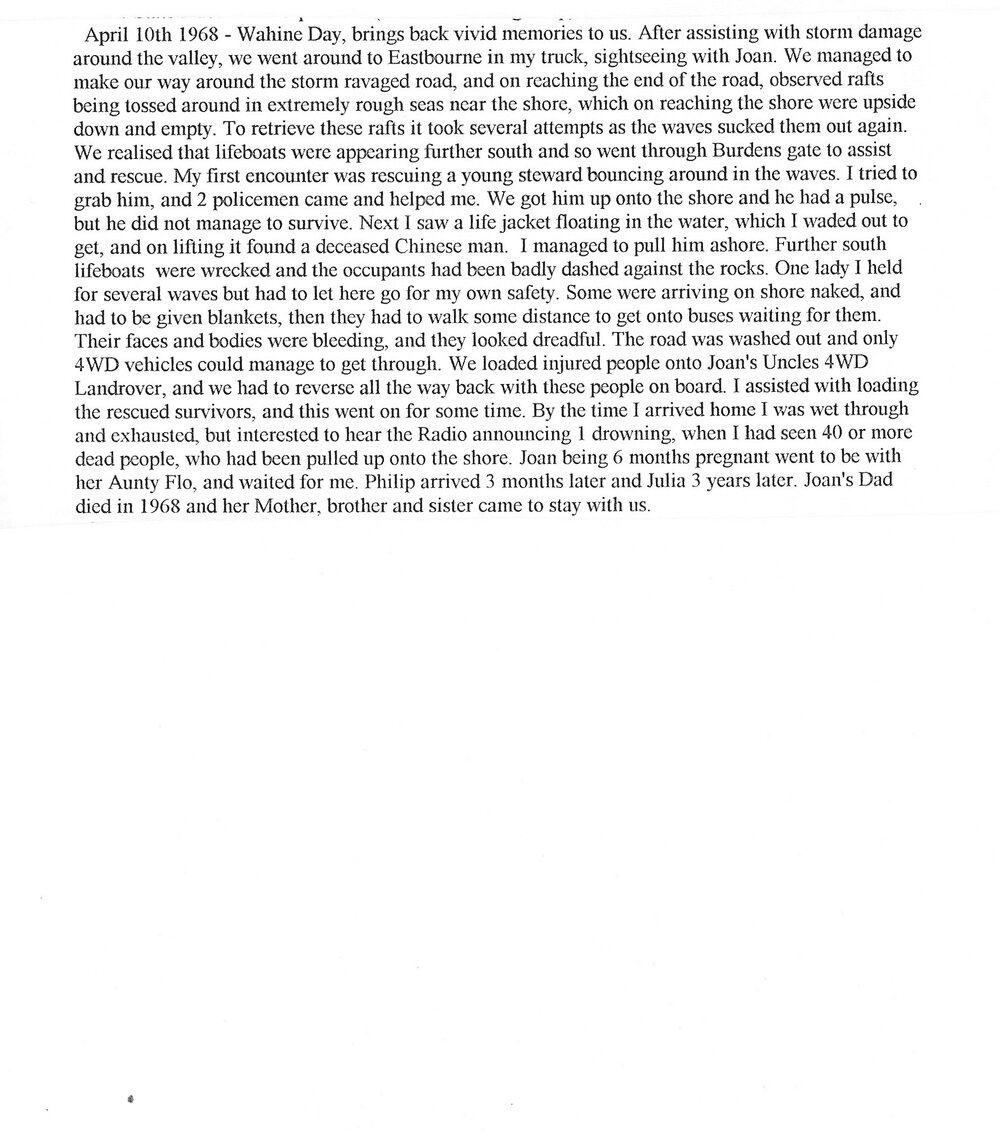 David Milson's memoir of the Wahine disaster day, 10 April 1968.